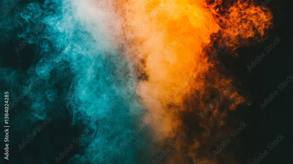 Fototapeta premium Vibrant rainbow gradient with orange, blue, teal, and white in a psychedelic, grainy wave flowing on a black background, symbolizing energy, transformation, and modern digital expression.