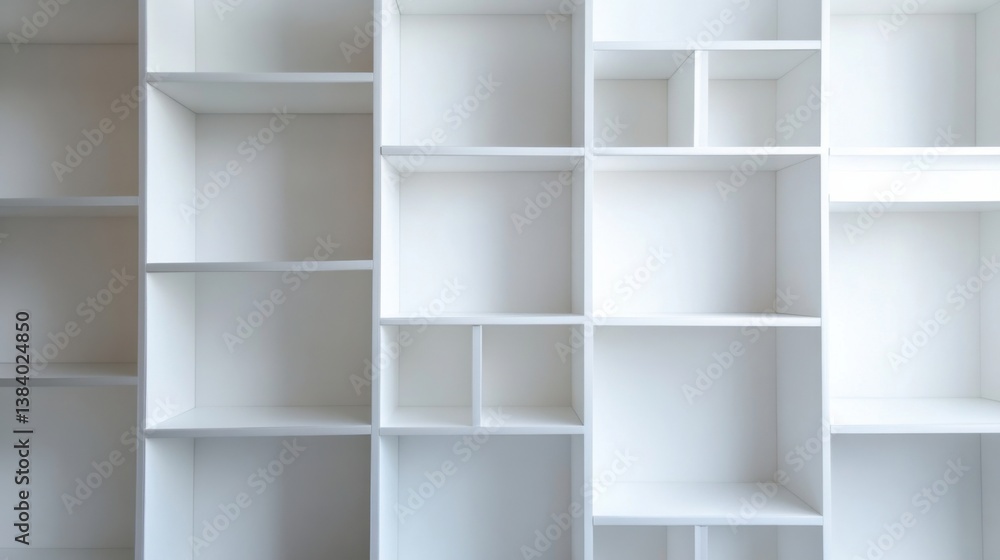 a white bookcase with several shelves in it a white bookcase with several shelves in it