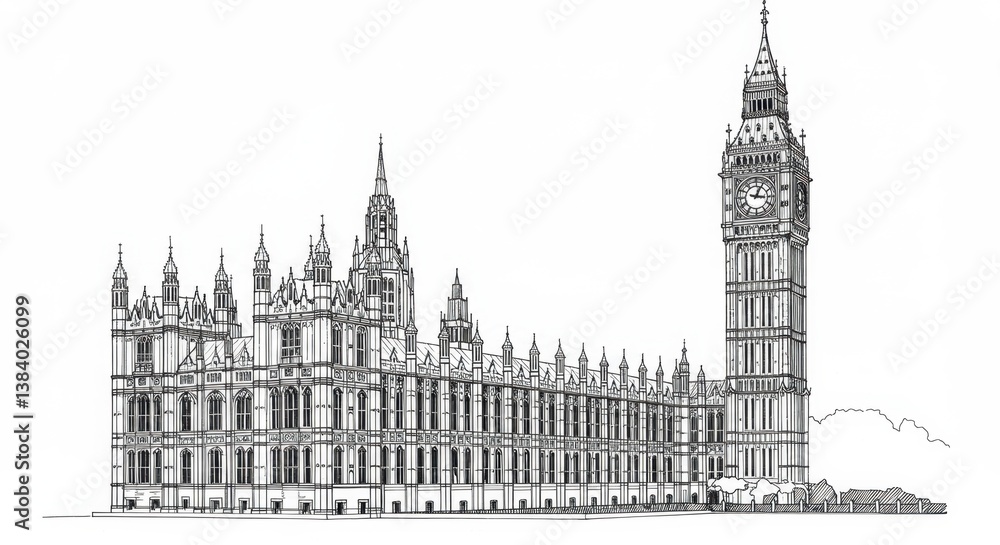 Fototapeta premium Fine Line Art of the Palace of Westminster