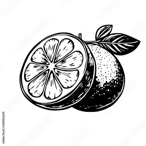 Halved Lime With Leaf A Detailed Ink Drawing Illustration