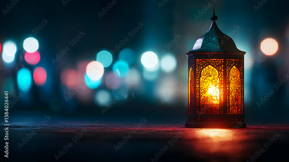 Illuminated Decorative Lantern In City Night Illuminated Decorative Lantern In City Night