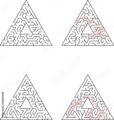 Triangular Maze Puzzles Solutions and Paths Illustrated