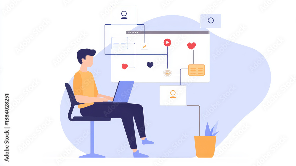 Workflow and flowchart. Man using laptop computer for business process management BPM. Workflow and flowchart. Man using laptop computer for business process management BPM.