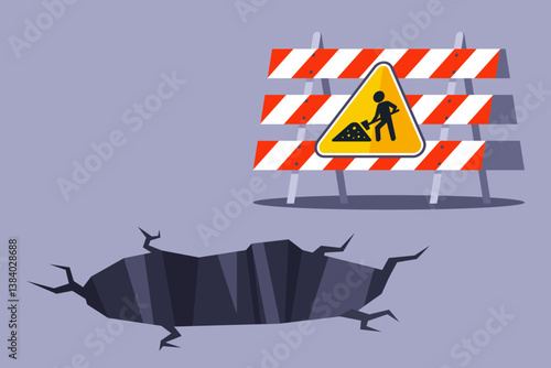 hole in the asphalt. road repair. flat vector illustration.