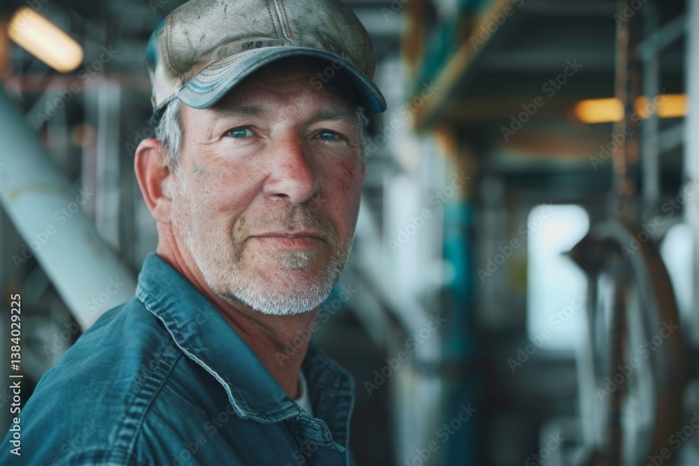 Portrait of a middle aged Caucasian man on a oil rig Portrait of a middle aged Caucasian man on a oil rig