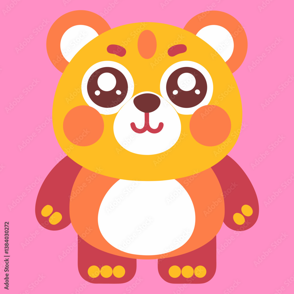 Fototapeta premium A cheerful, cuddly teddy bear with big, bright eyes, radiating joy and warmth against a soft pink background.