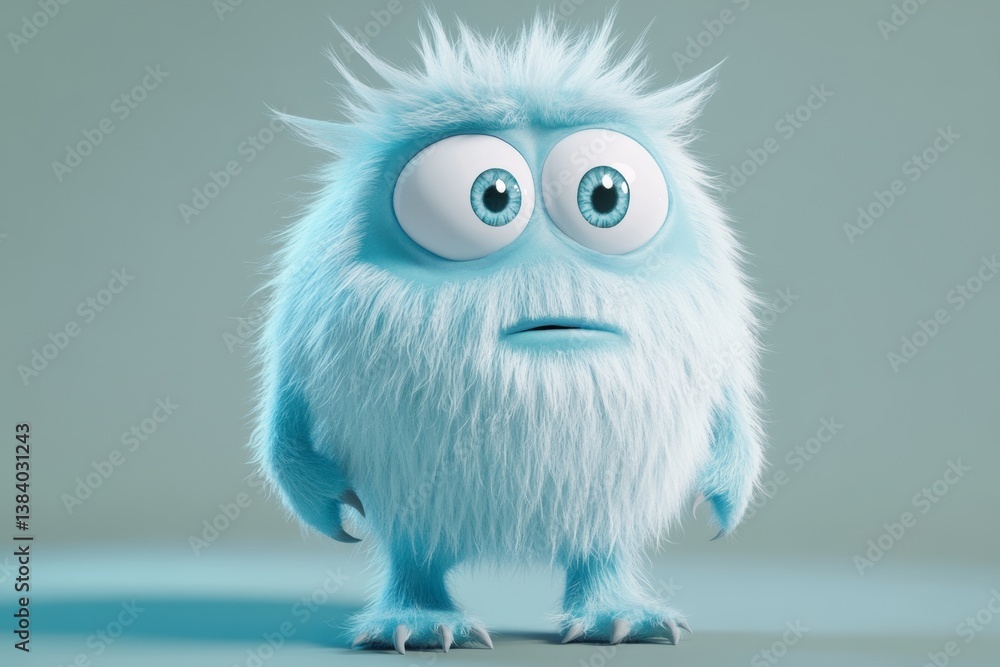 Fototapeta premium Cute cartoon monster with exaggerated expressions and detailed features in a humorous 3d style