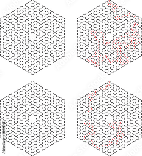 Hexagonal Maze Puzzle Solution Steps Complex Labyrinth Pathfinding