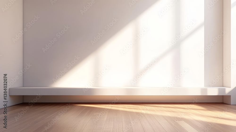 Fototapeta premium Tv shelf in modern empty room and white wall. 3d rendering