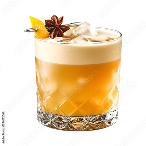 Clove Whiskey Sour in Glass Isolated on Transparent Background