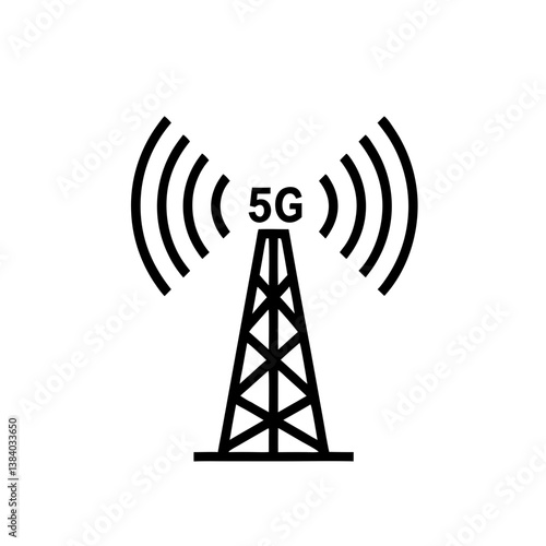 5G signal tower emitting waves in a minimalist style  