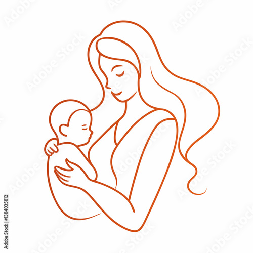 Vector illustration. Continuous one-line drawing. A woman is holding her child, a mother is holding a small child. Vector illustration template designion . Mother's Day concept. isolated on white back