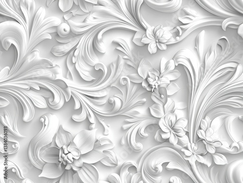 Seamless barocco scrollwork pattern venzel and whorl Royal vintage Victorian Gothic Rococo white background