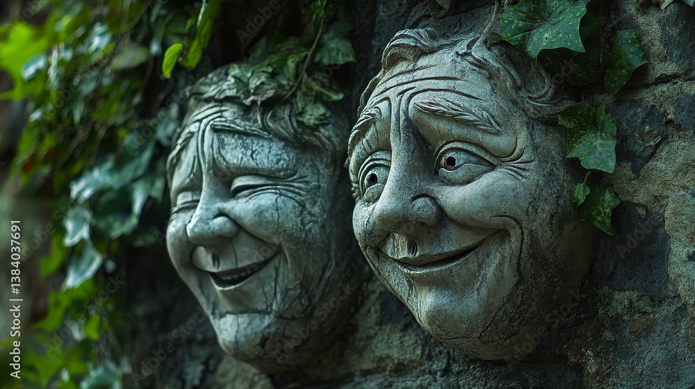 Selecting happy emotion. Smiling face and sad face block.