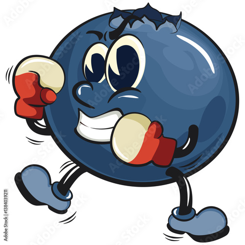 Cute blueberry fruit vektor illustration mascot character practicing boxing wearing boxing glove, work of hand drawn
