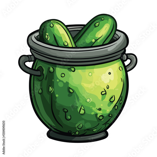Hand Drawn Illustration of Pickled Cucumbers in a Glass Jar , isolated on white background