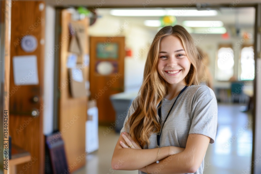 Young Caucasian female volunteer at community center Young Caucasian female volunteer at community center