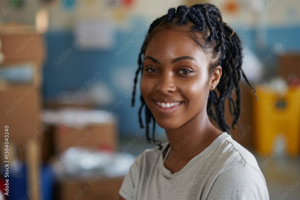 Young african american female volunteer at community center Young african american female volunteer at community center