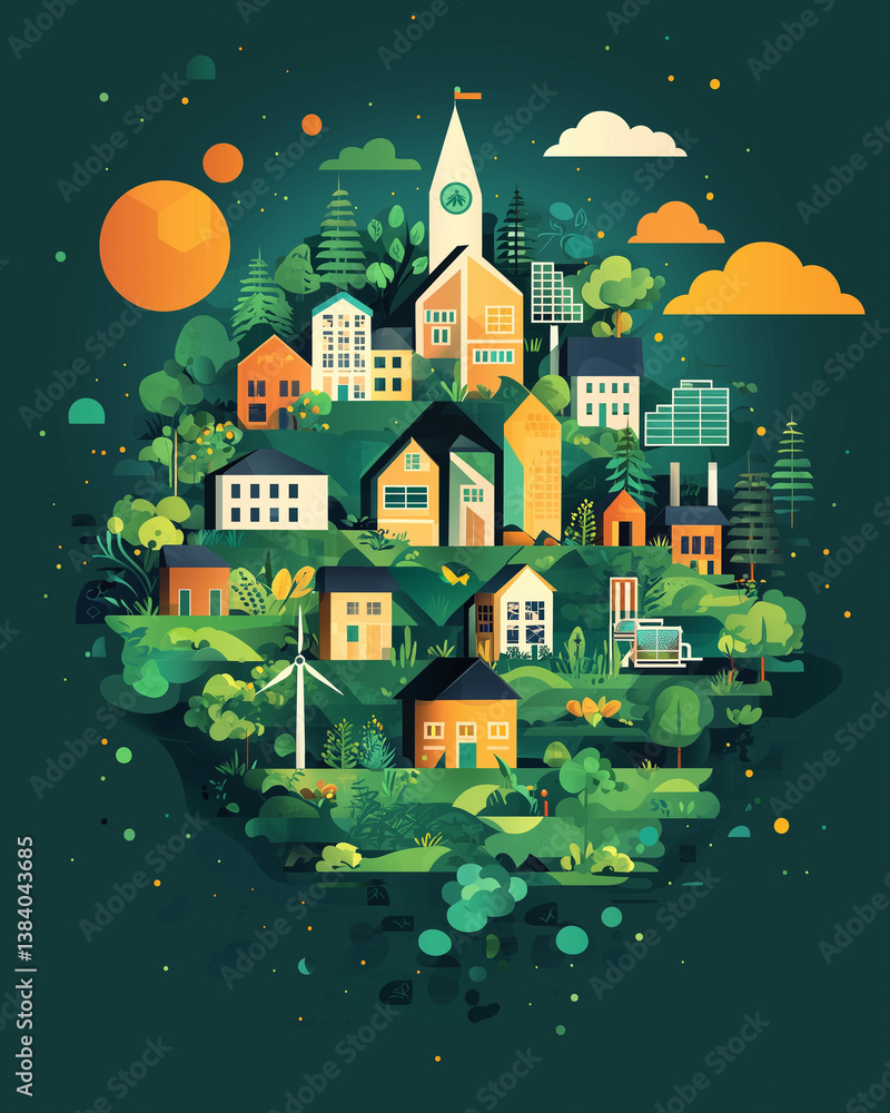 Flat design eco-friendly city illustration