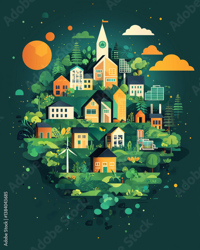 Obraz na płótnie Flat design eco-friendly city illustration w salonie