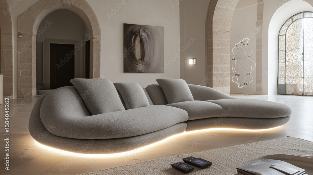 Modern Modular Sofa in Futuristic Minimalist Living Room