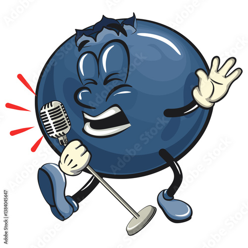 Cute blueberry fruit vektor illustration mascot character sing earnestly with maximum style, work of hand drawn