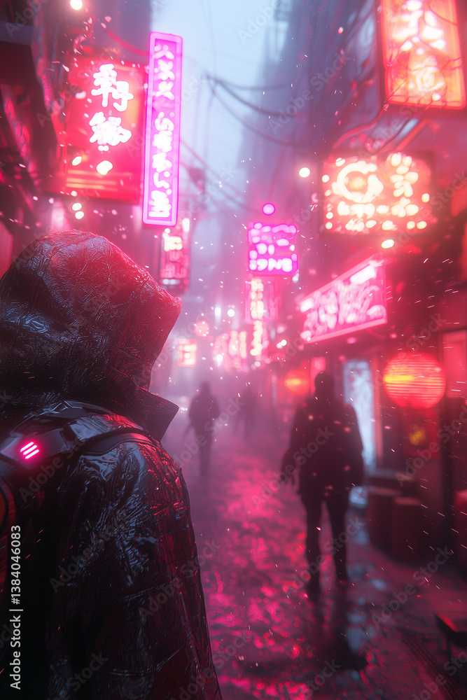 Cyberpunk Street with Neon Signs and Rain