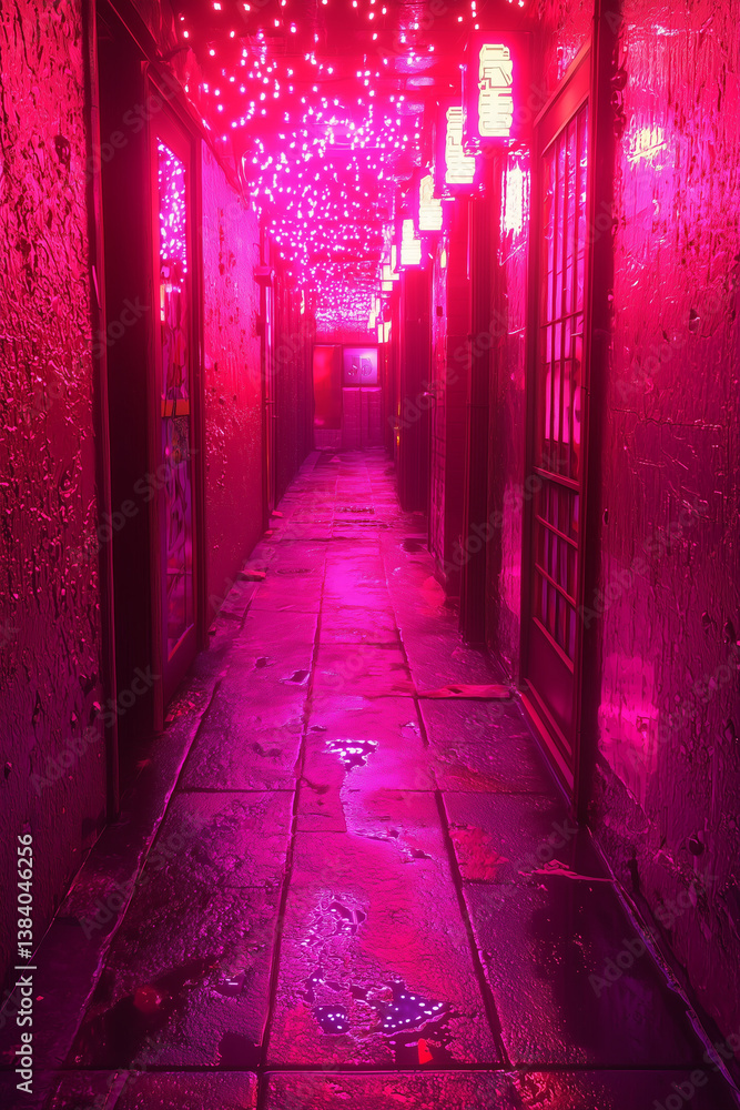 Cyberpunk Neon Corridor with Pink Lights