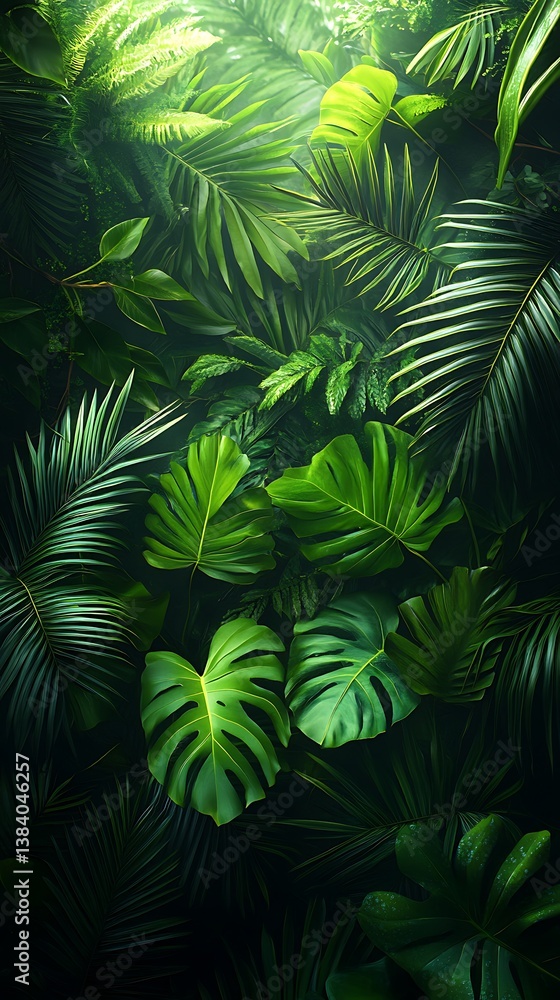 Lush Green Tropical Leaves Illuminated by Soft Light for Serene Atmosphere
Lush Green Tropical Leaves Illuminated by Soft Light for Serene Atmosphere