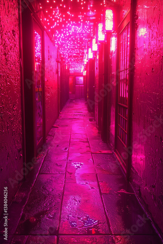 Obraz na płótnie Cyberpunk Neon Corridor with Pink Lights w salonie