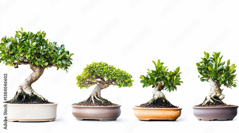 Four bonsai trees in pots Four bonsai trees in pots