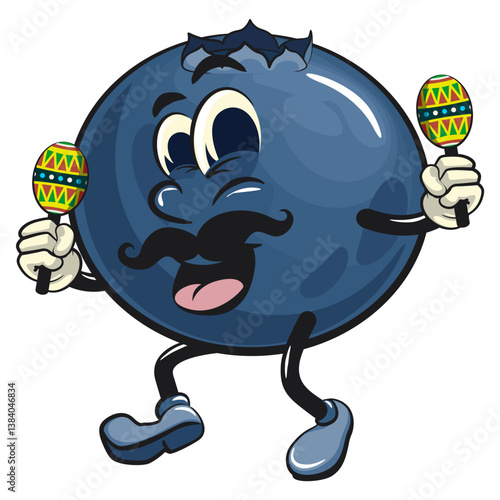 Cute blueberry fruit vektor illustration mascot character playing maracas, work of hand drawn