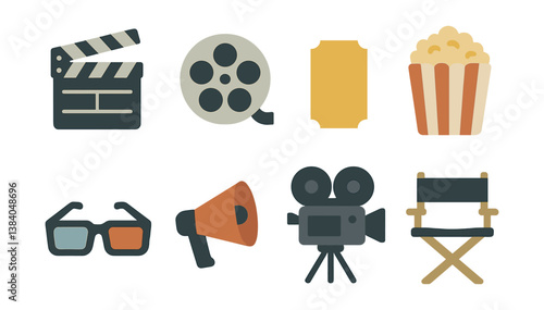 Cinematic icons collection: movie and film elements for creative projects. Vector icons