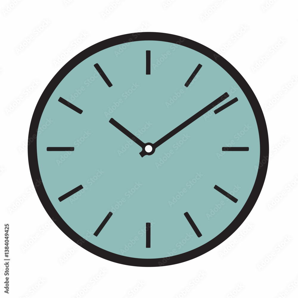 Clock displays current time on light green surface isolated illustration Clock displays current time on light green surface isolated illustration