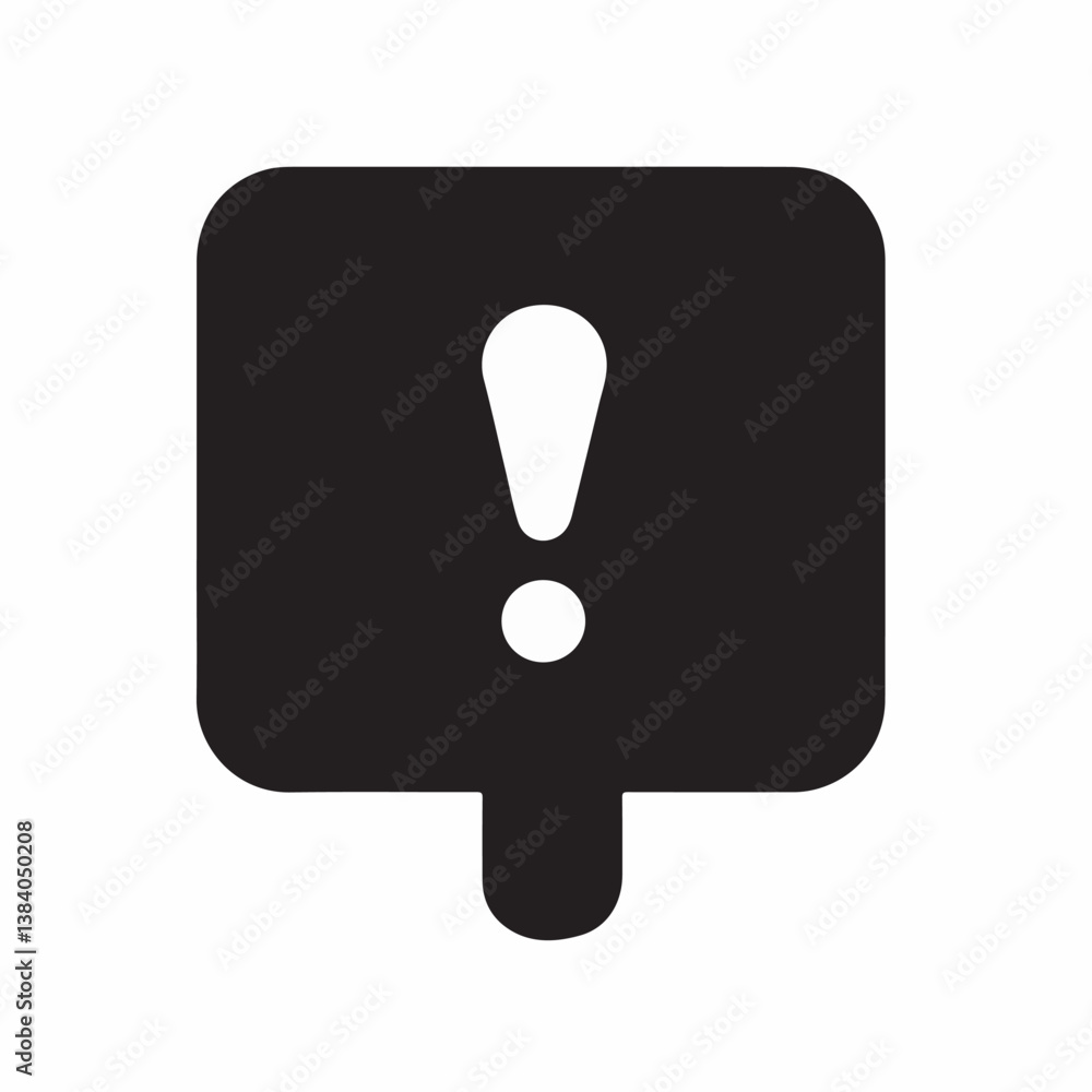 Black exclamation warns inside square shape on white Black exclamation warns inside square shape on white