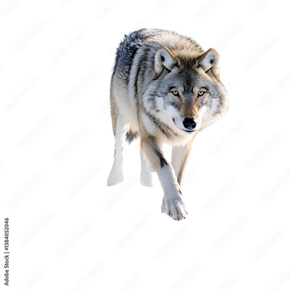 Fototapeta premium A Wolf Walking Through Snow Isolated on Transparent Background