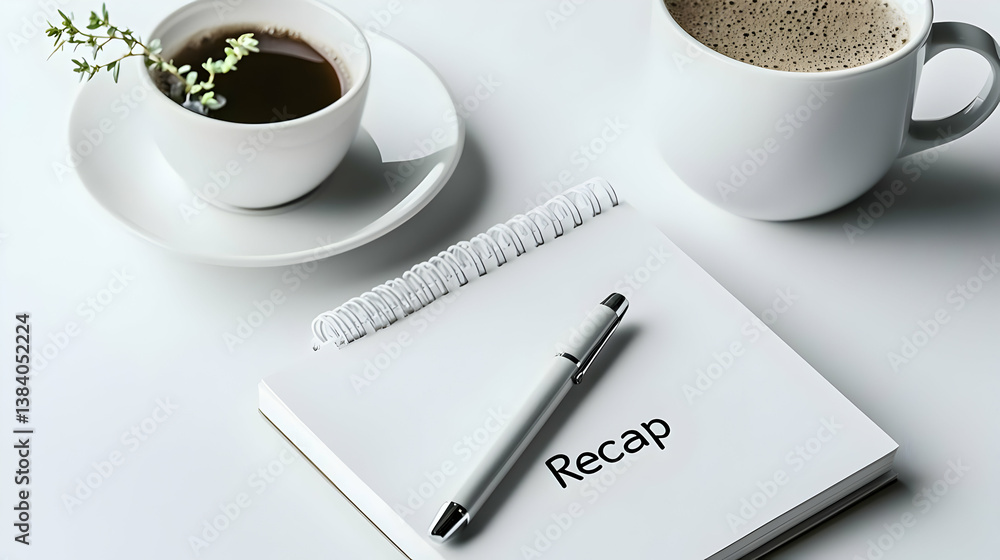 White Coffee Cup And Notebook With Recap Writing White Coffee Cup And Notebook With Recap Writing