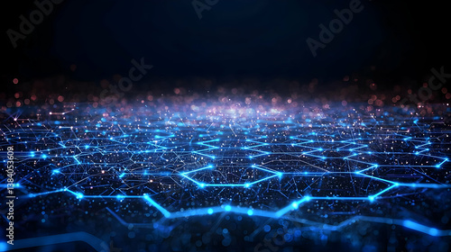 Abstract Futuristic Cityscape With Glowing Lines And Hexagons