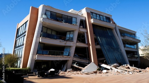 Earthquake causing severe damage to modern office building