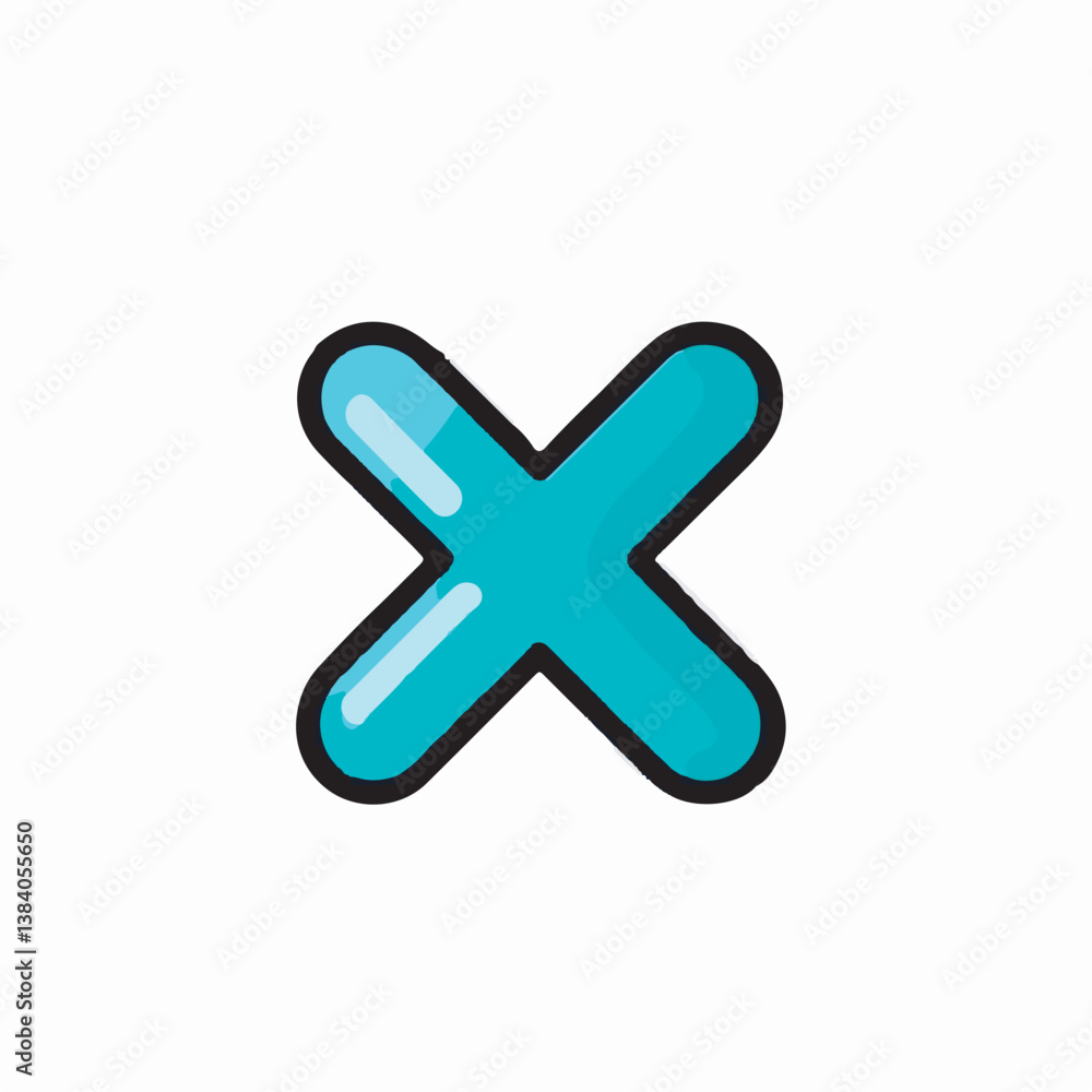 Obraz premium Teal cross rejects on white background simple isolated symbol