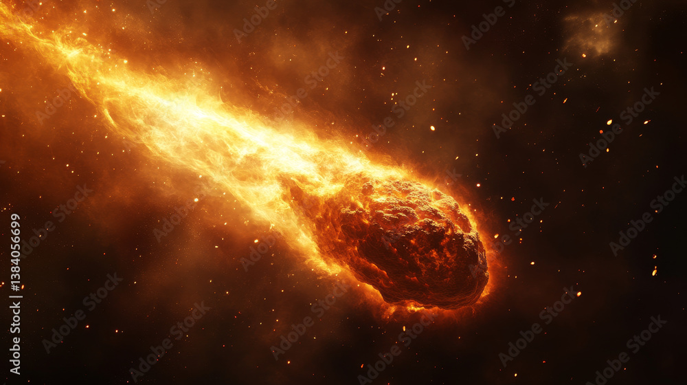 Obraz premium Fiery light flares, glowing sunbeams or rays effect set. Energy burst, flying comet or burning meteorite tale, sunset shine edge 3d realistic vector. Magical shine, fantasy glow lines design element