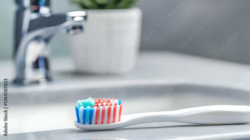 Toothbrush With Toothpaste On Bathroom Sink Toothbrush With Toothpaste On Bathroom Sink