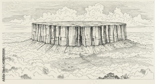 Fine Line Drawing of Mount Roraima Tepui