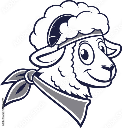 vector cartoon sheep head logo mascot on white