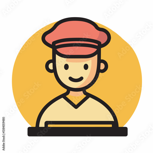 Cartoon pilot smiles portrait yellow background simple graphic
