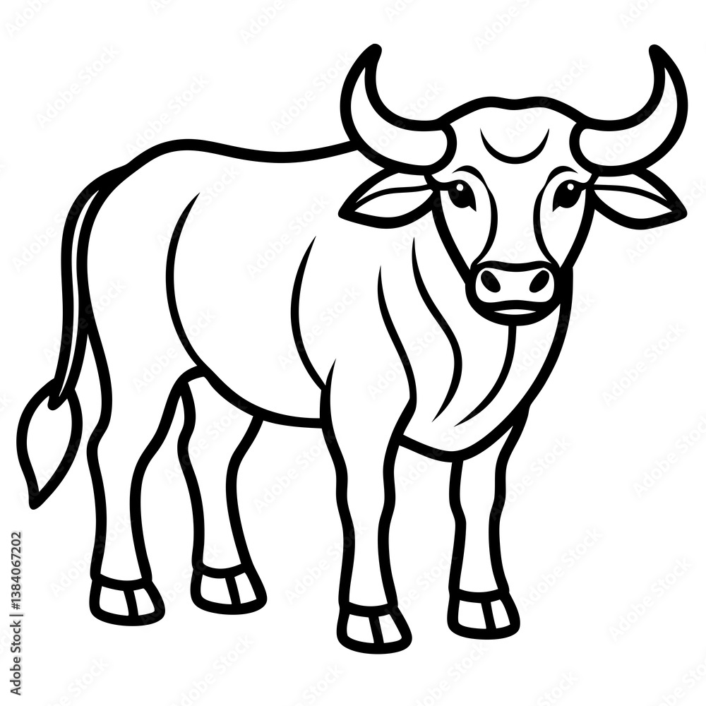 Minimalist African Buffalo Line Art Vector on White Background Minimalist African Buffalo Line Art Vector on White Background
