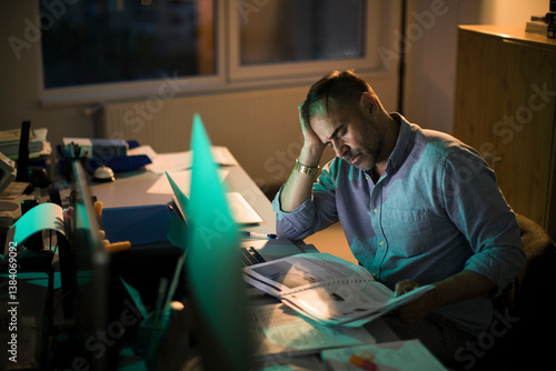Fotografie Man working overtime in an office designing