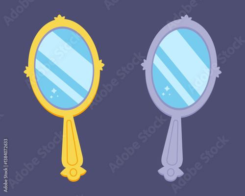 a small mirror for applying women makeup. preening herself in front of the mirror.