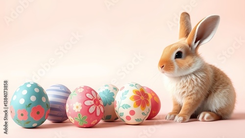 Wallpaper Mural Spring Bunny Greeting Card Invitation Template with Cute Fluffy Rabbit and Decorated Pastel Eggs - Easter Background Wallpaper Torontodigital.ca