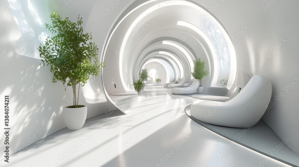 Obraz premium Sci fi corridor concept design and modern future background.3d rendering